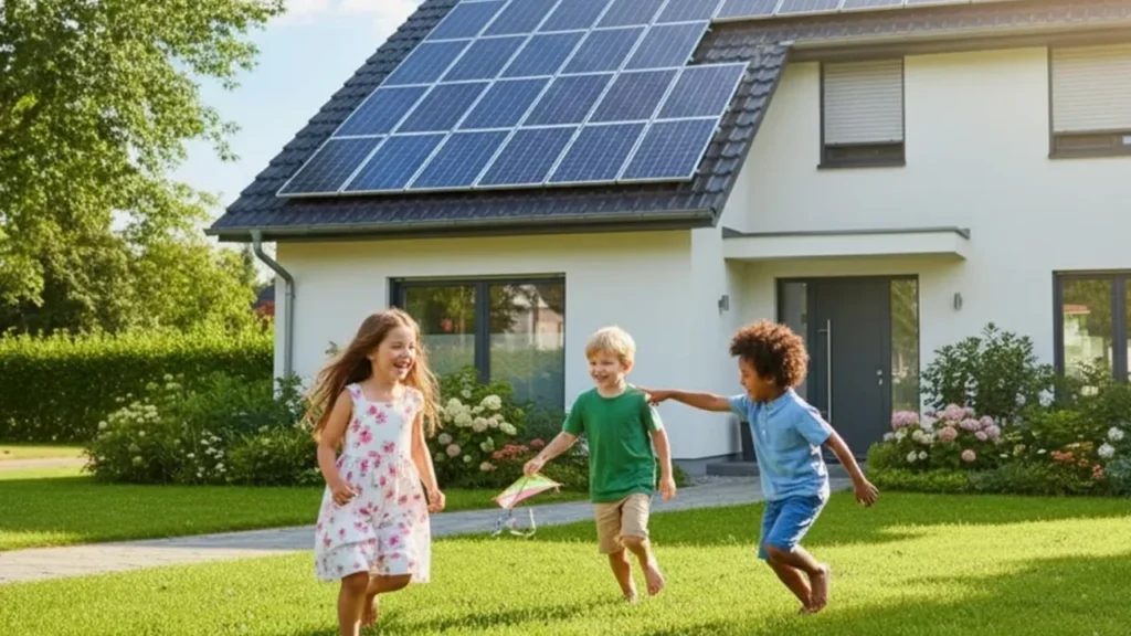 casa con paneles solares