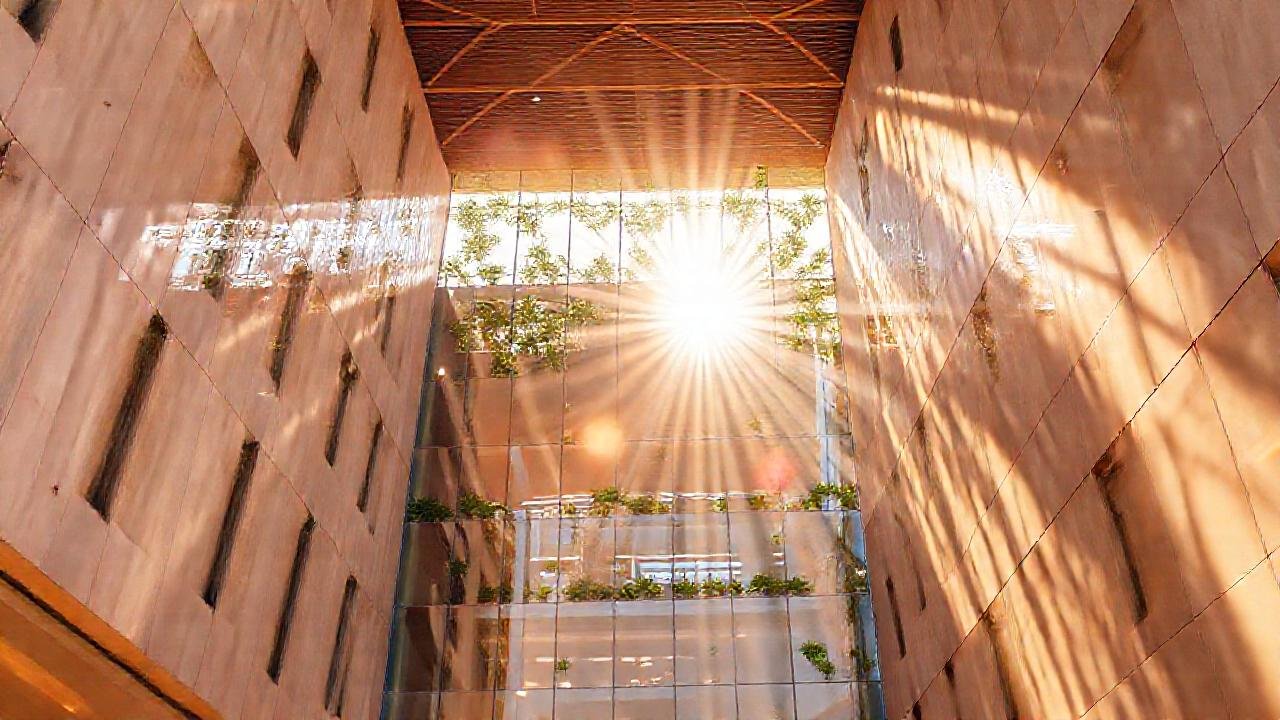 Edificio moderno irradia luz y color