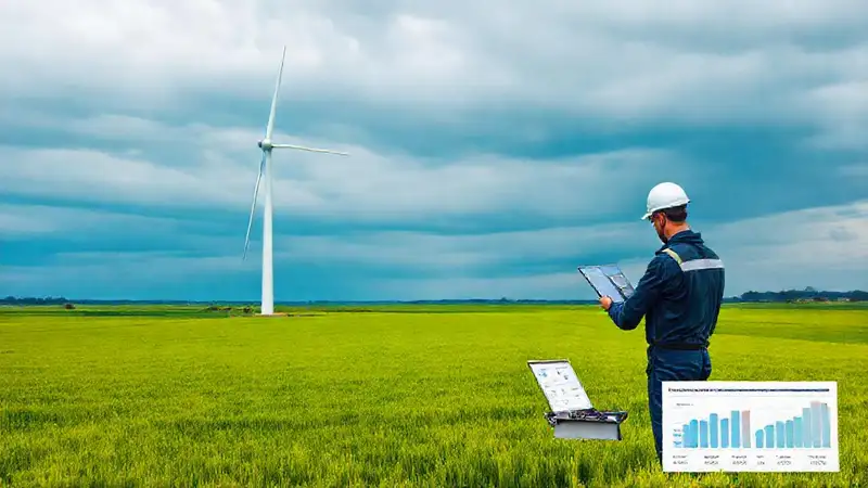 Técnico mantiene turbina eólica con datos