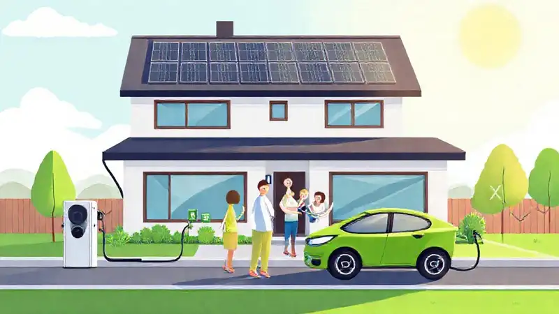 Una familia disfruta energía limpia y ahorro