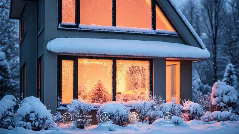 Casa moderna, invierno, calor y eficiencia