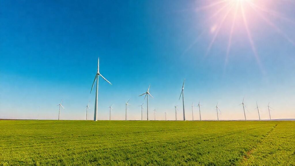 Turbinas de viento iluminan un campo abierto