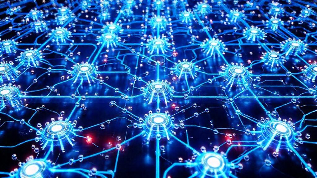 Red eléctrica futurista muestra flujo de energía