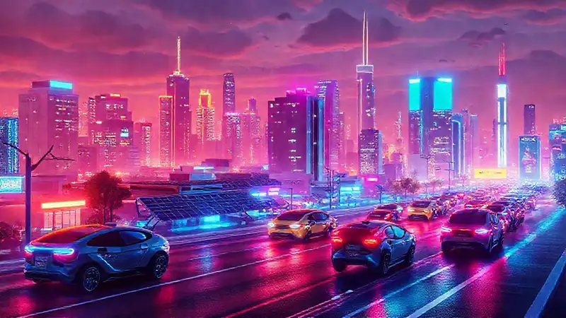 Ciudad futurista con energía sostenible