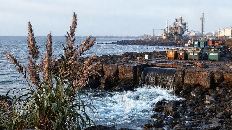 Maquinaria industrial en la costa