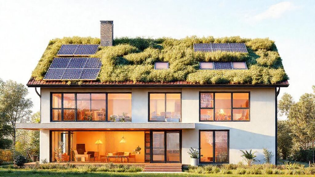 Una casa moderna sostenible irradia calidez