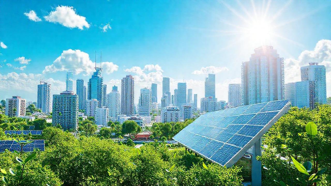 Ciudad futurista, energía limpia y verde