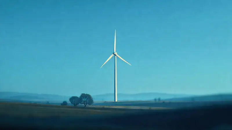 Turbina eólica tranquila, ilustración científica minimalista