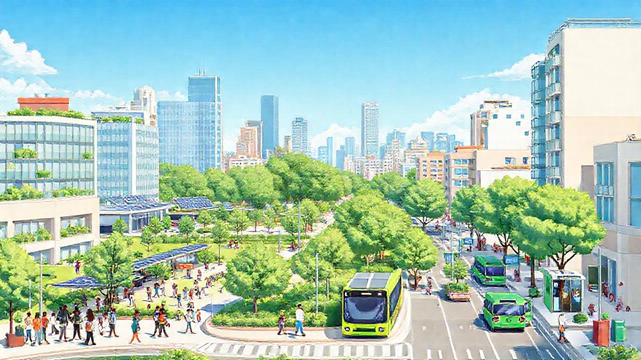 Ciudad moderna y sostenible, optimista y vibrante