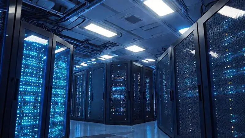Un salón de servidores moderno y tecnológico