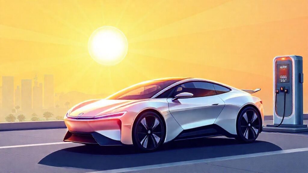 Un coche solar futurista brilla urbano