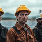 Trabajadores en solar farm con riesgo