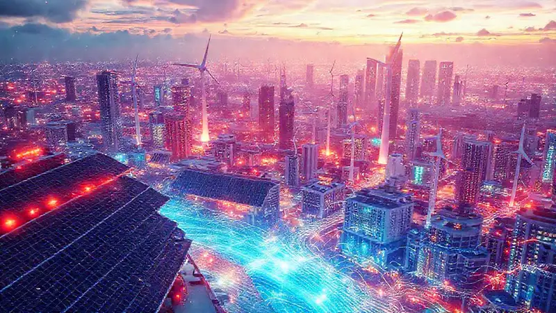 Ciudad futurista, energía limpia y optimismo