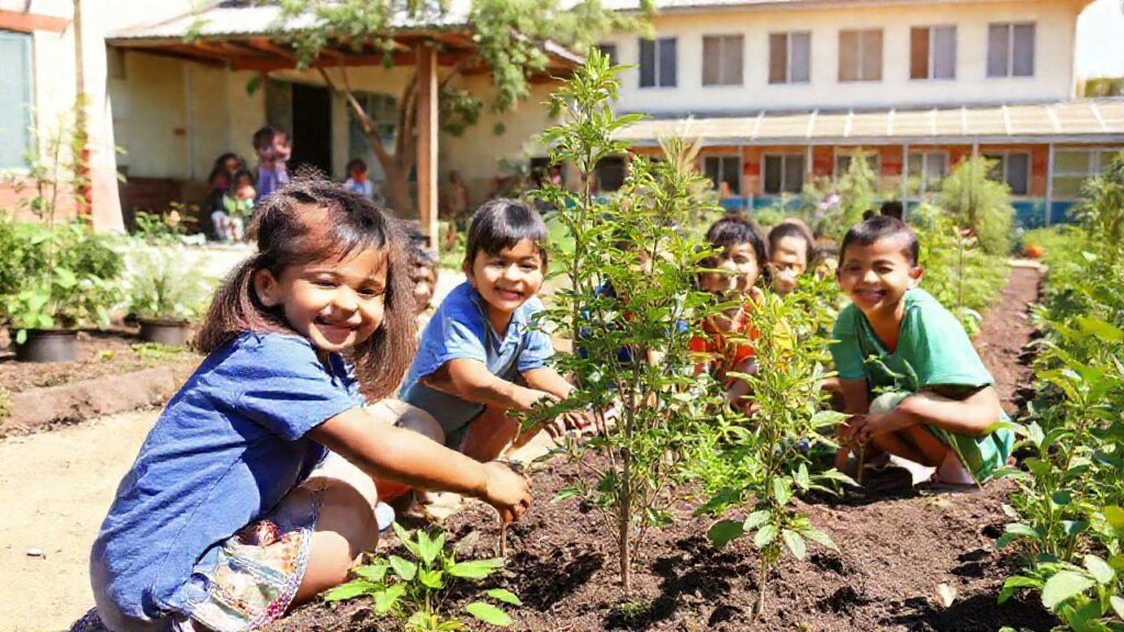 Niños plantan esperanza en un jardín