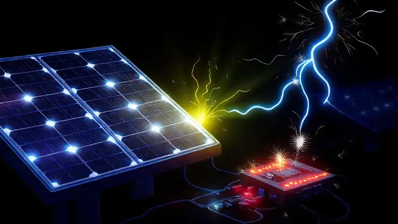 Paneles solares modernos iluminan una conexión eléctrica