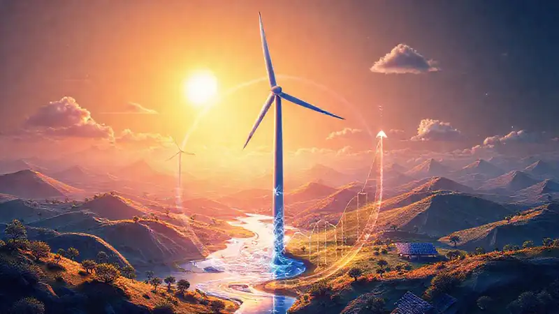 Turbina eólica moderna, ilustración profesional y eficiente