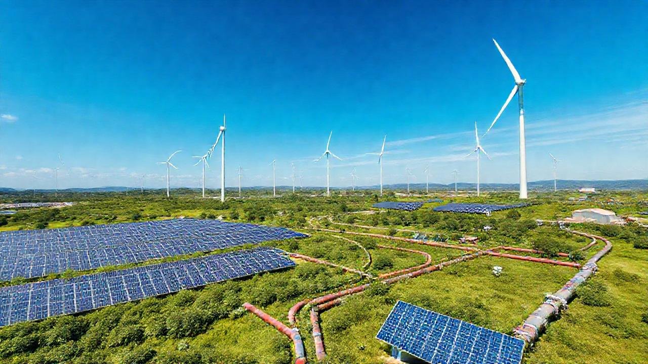 Energía sostenible en un paisaje futurista