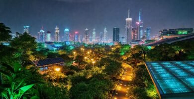 Una ciudad futurista y sostenible brilla