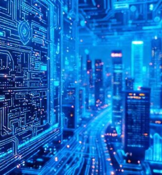 Tecnología futurista en diseño azul y blanco