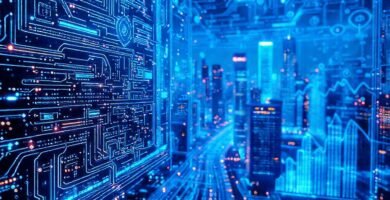 Tecnología futurista en diseño azul y blanco