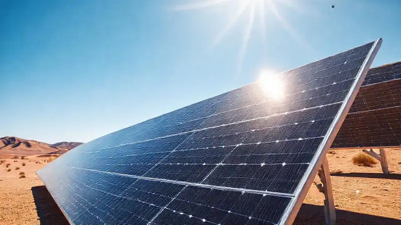 Paneles solares modernos brillan en el desierto