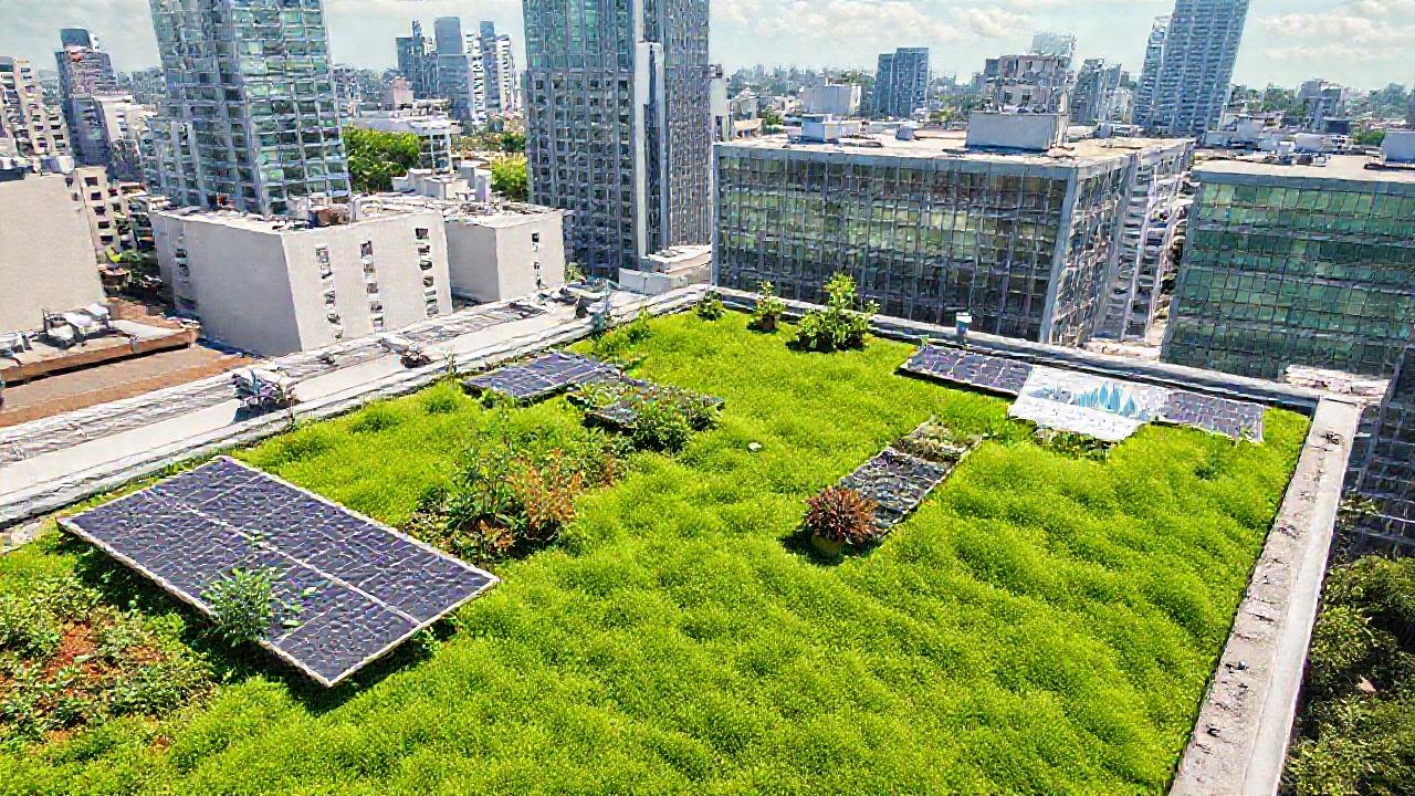 Un edificio moderno muestra energía sostenible