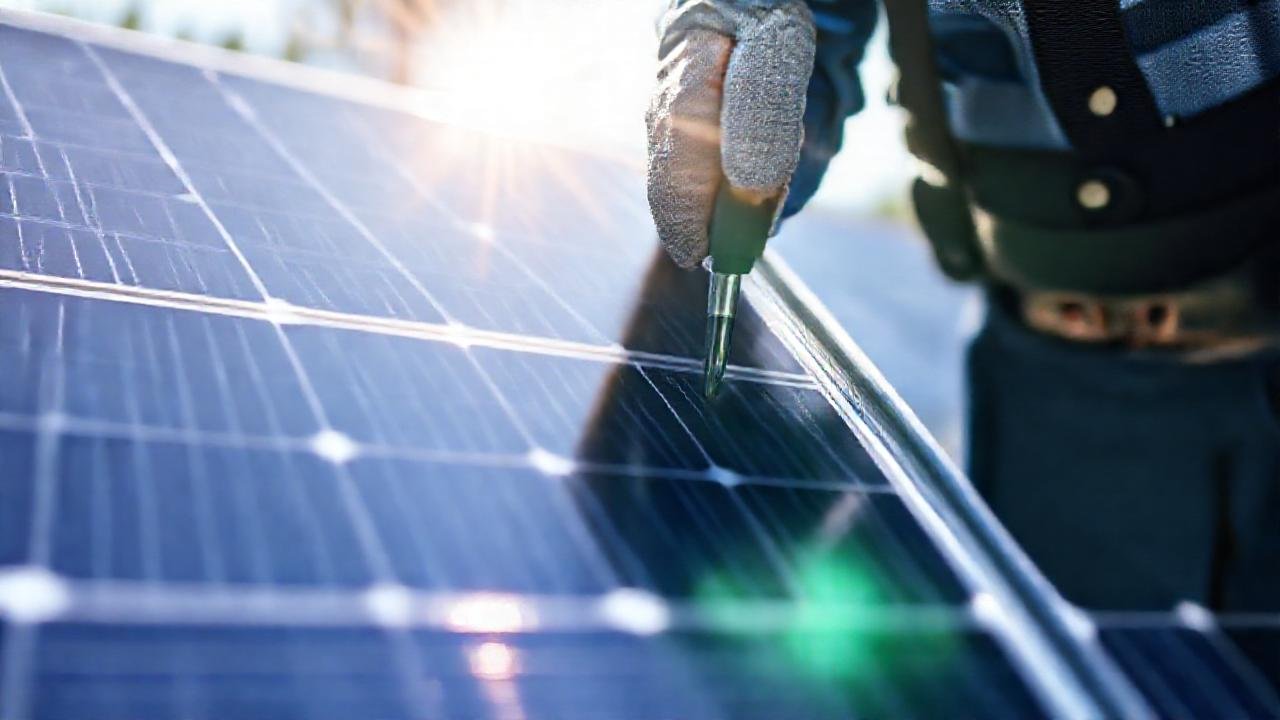 Técnico inspecciona panel solar moderno