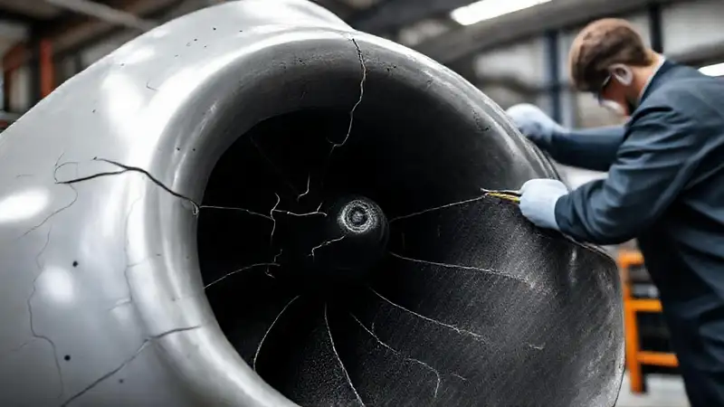 Técnico repara pala de turbina con resina