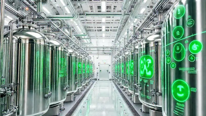 Almacén futurista de hidrógeno limpio y brillante