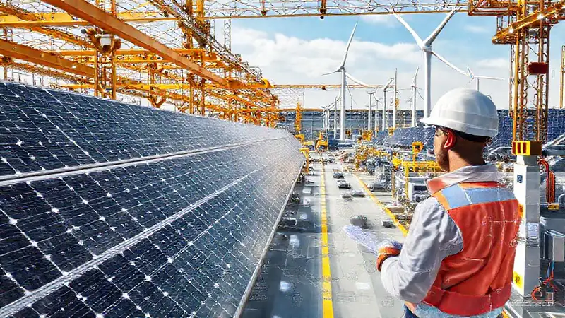 Instalación industrial sostenible con energía renovable