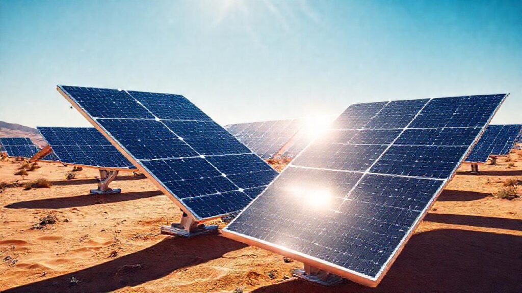 Paneles solares modernos iluminan el desierto