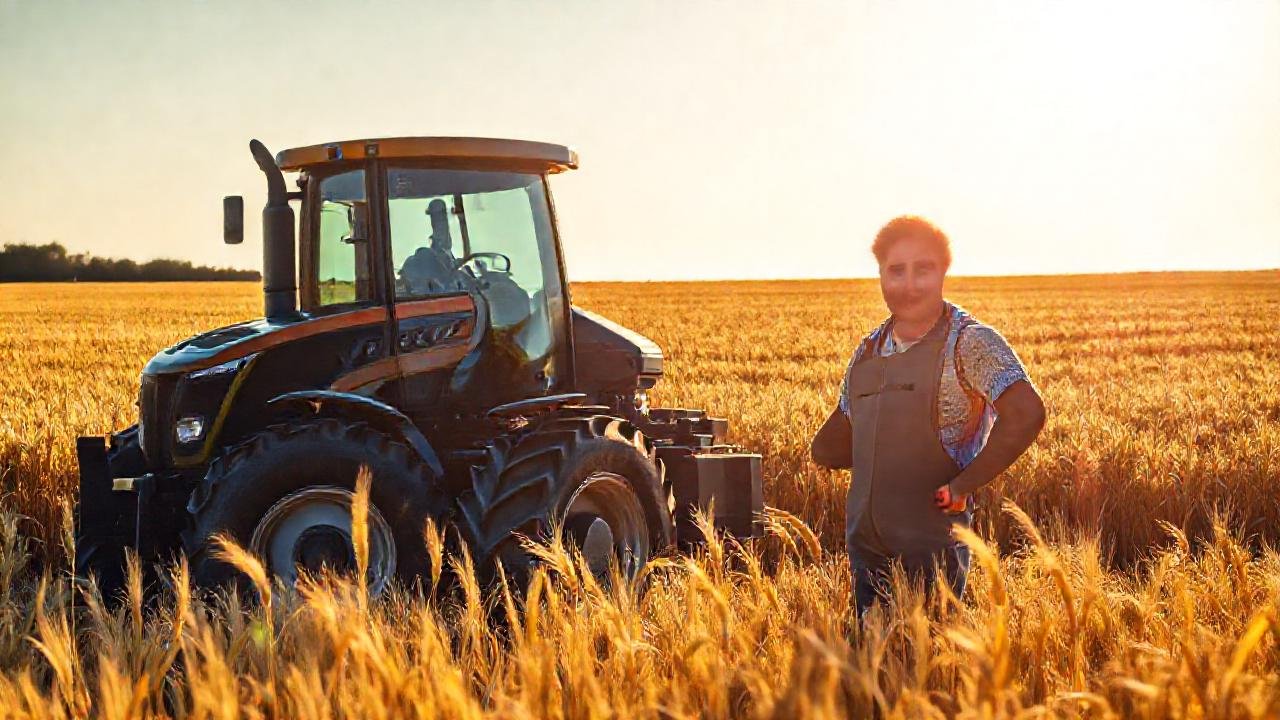 Tractor moderno cosecha sol y prosperidad