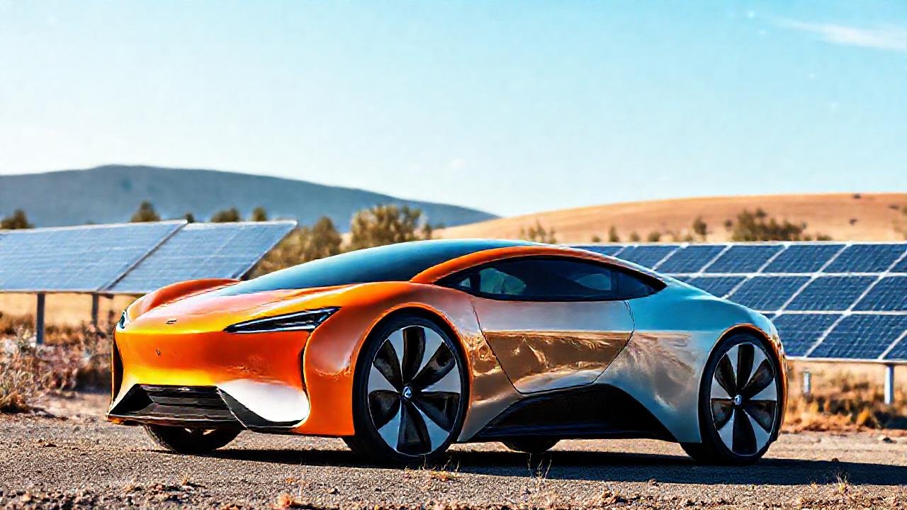 Coche eléctrico futurista, energía solar brillante