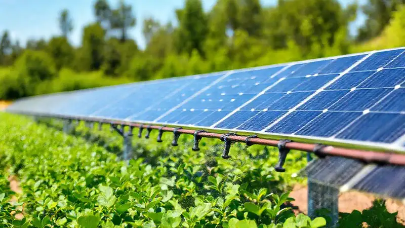 Panel solar nutre una granja verde