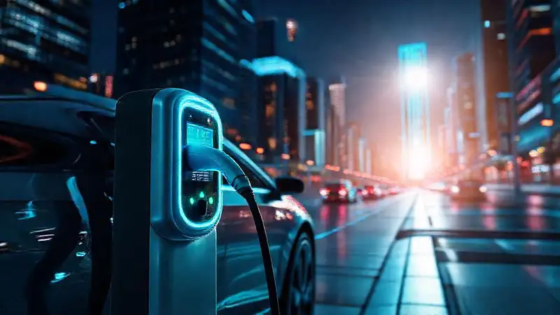 Estación de carga eléctrica futurista brillante