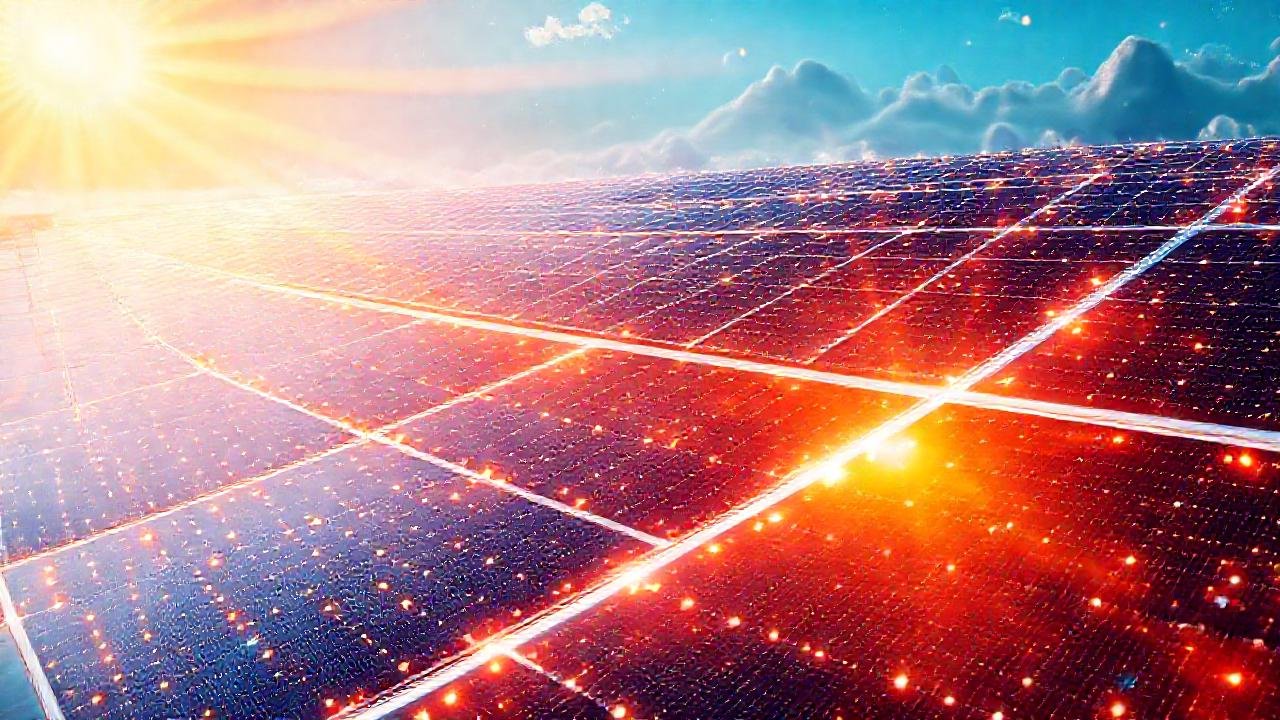 Paneles solares futuristas brillan con energía