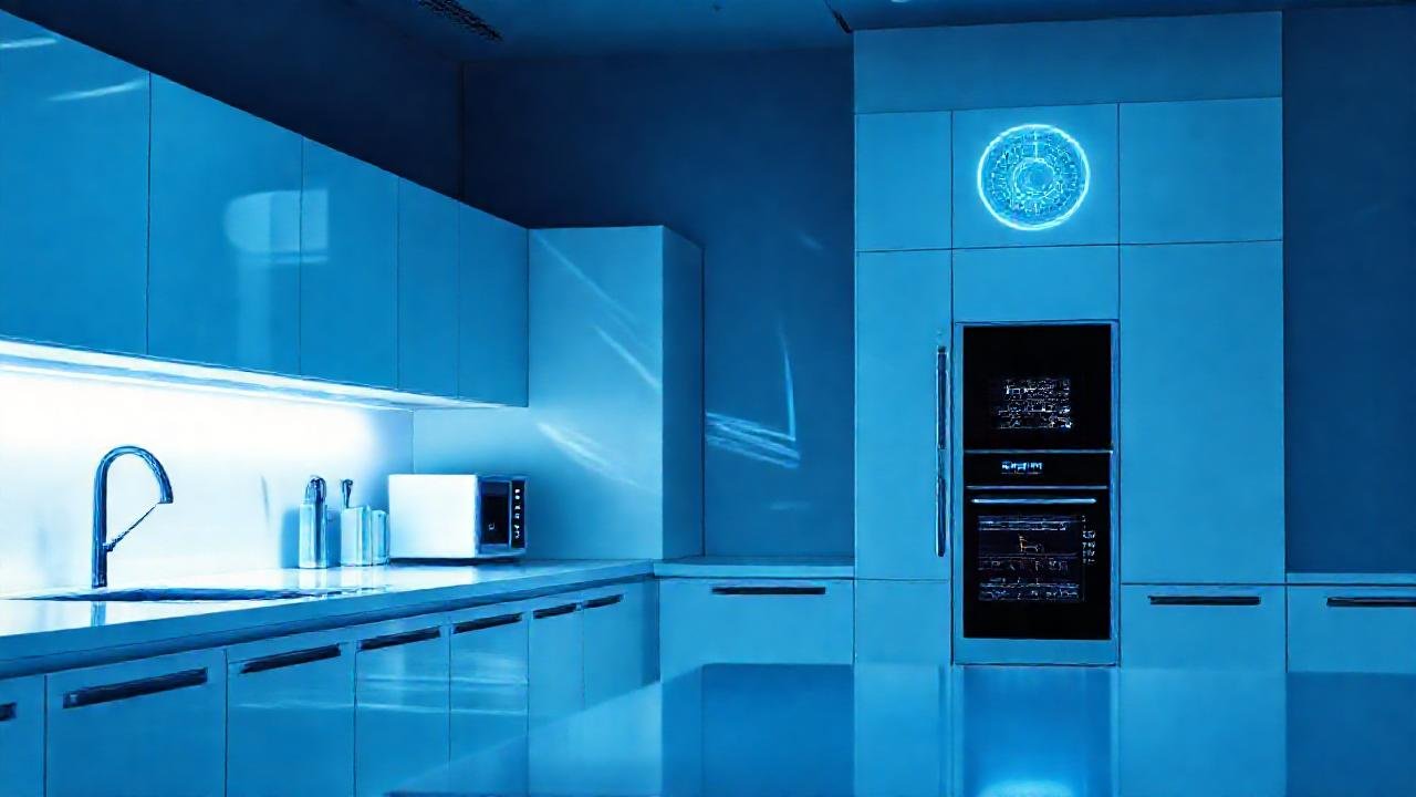 Cocina futurista inteligente, minimalista y tecnológica