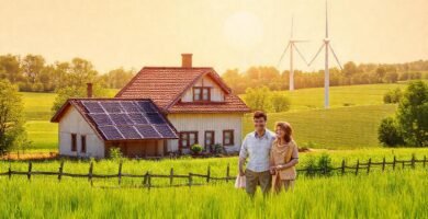 Una familia feliz vive de forma sostenible