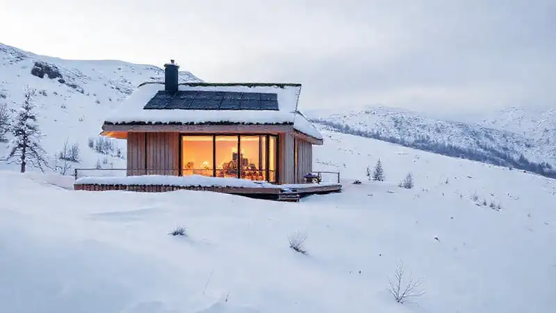Casa de montaña minimalista, cálida y sostenible