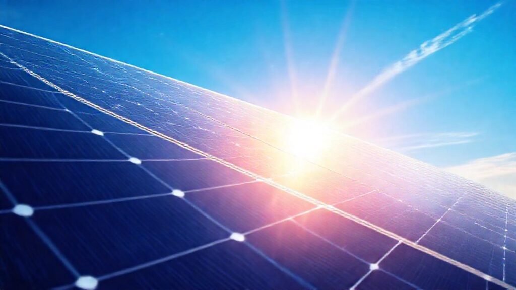 Paneles solares futuristas brillan con energía