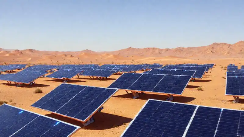 Paneles solares futuristas en un desierto