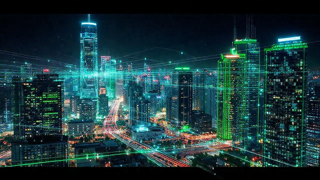 Ciudad futurista brillante y conectada