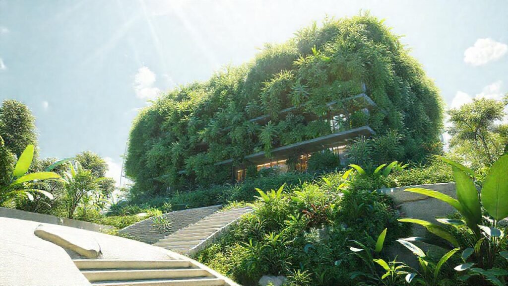 Un edificio futurista verde