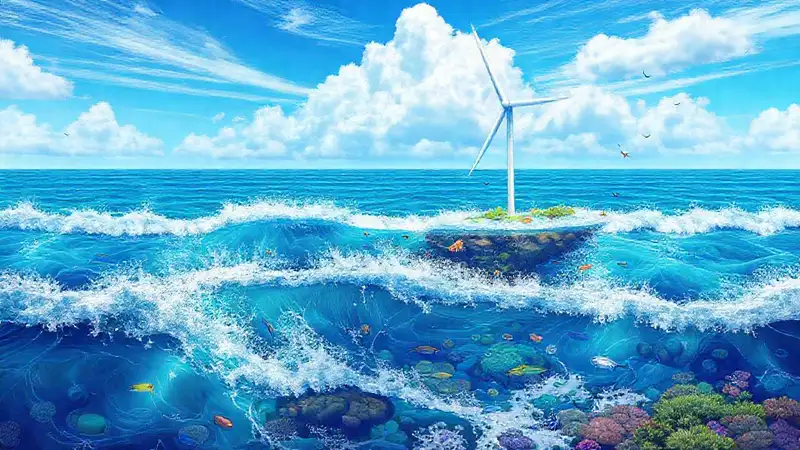 Turbina eólica marina, belleza oceánica y esperanza