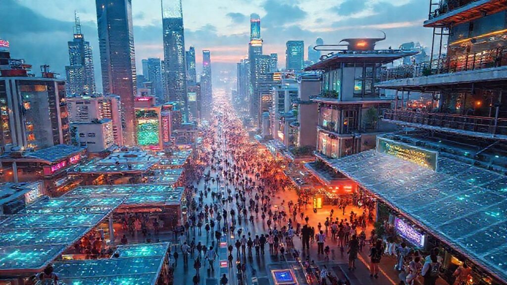 Una ciudad futurista irradia esperanza y tecnología