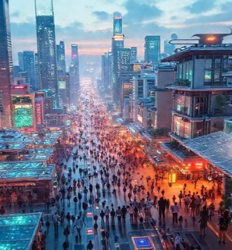 Una ciudad futurista irradia esperanza y tecnología