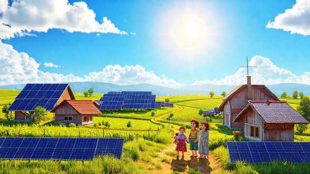 Una familia feliz disfruta energía solar