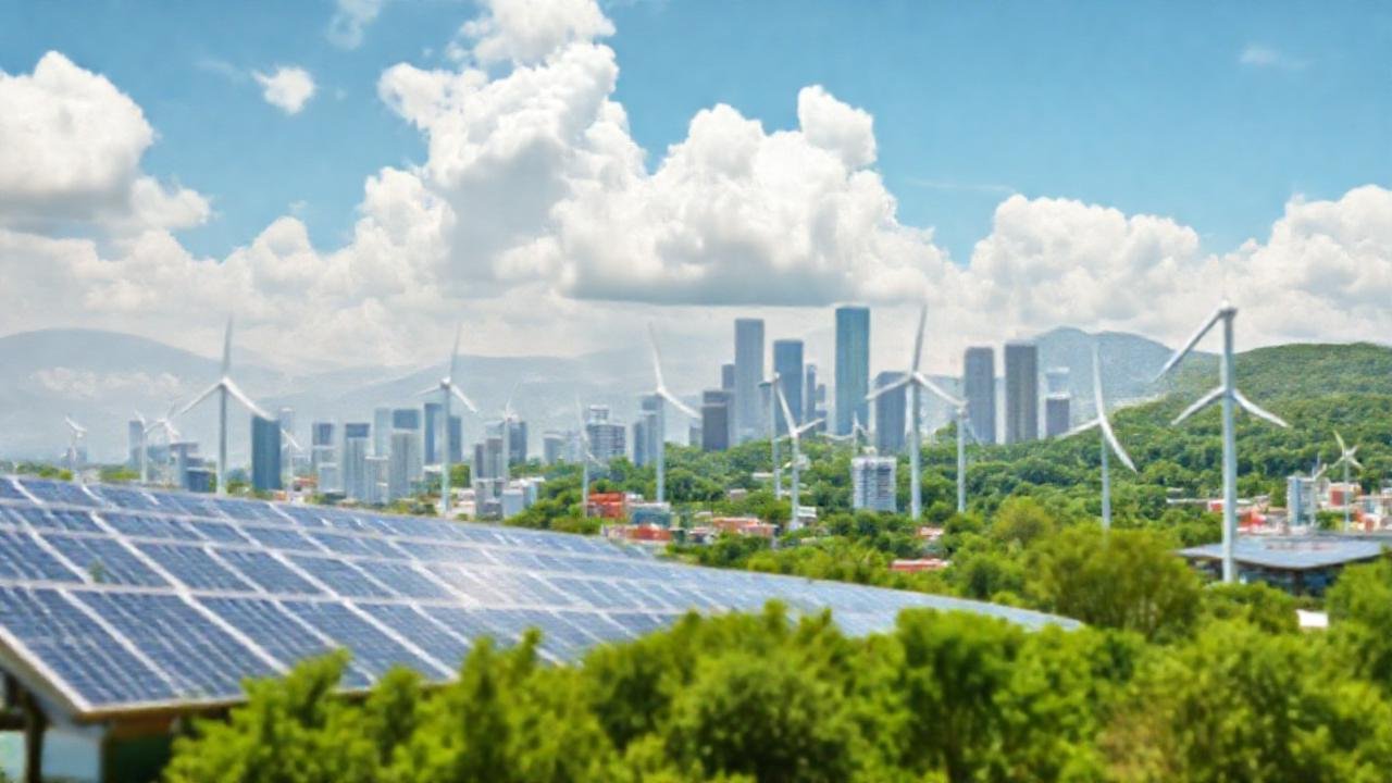 Ciudad futurista con energía limpia