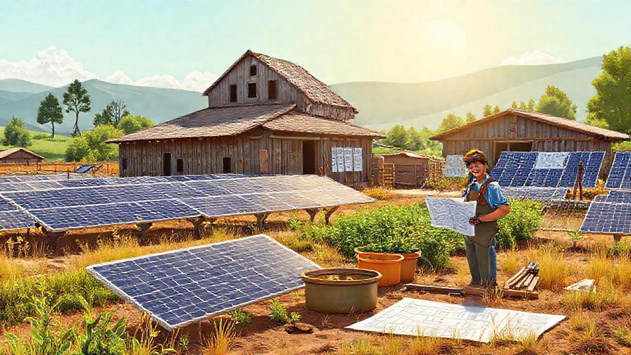 Agricultores felices con energía sostenible