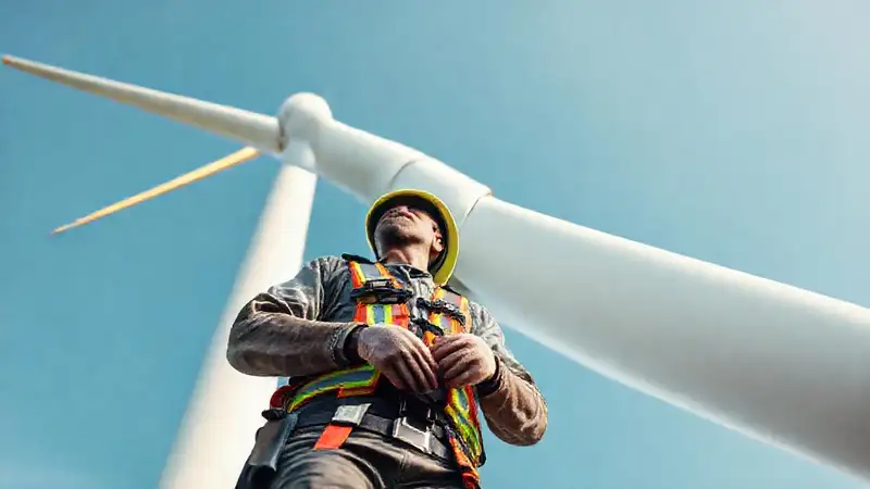 Trabajadores seguros en la turbina eólica